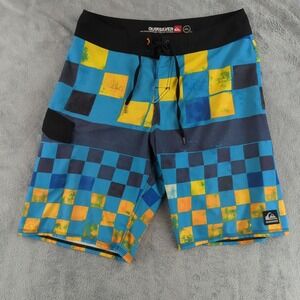 Quiksilver Board Shorts Mens 32 Blue Yellow Cypher Diamond Dobby Surf Swim